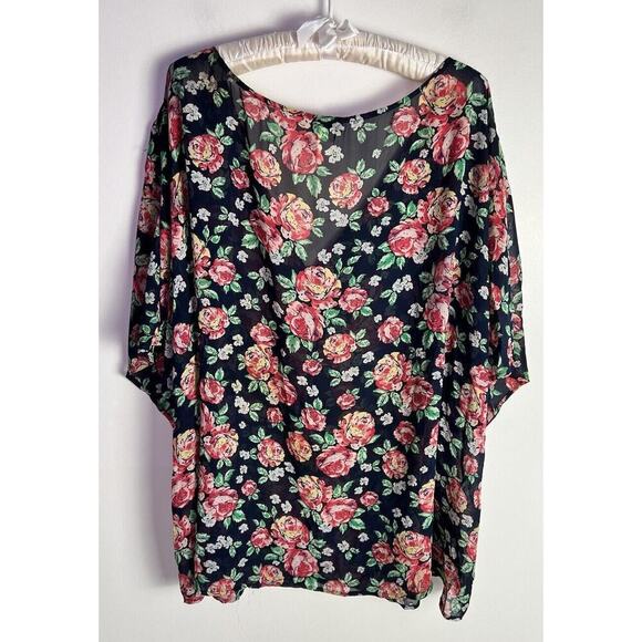 TORRID Womens Dolman Sleeve Button Down V-Neck Sheer Rose Blouse Plus Sz 5X - Picture 2 of 8